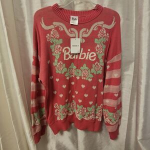 Barbie Holiday Oversized Sweater Women’s Pink Christmas Pullover Size Large